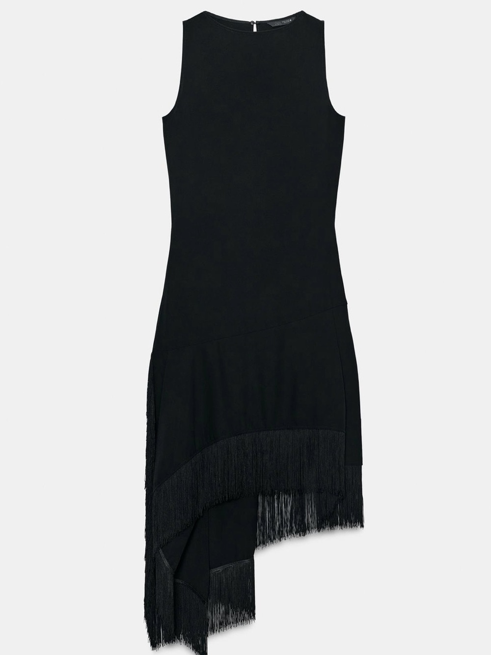 Zara Black Sleeveless Asymmetric Fringe Midi Dress (can fit a S)
